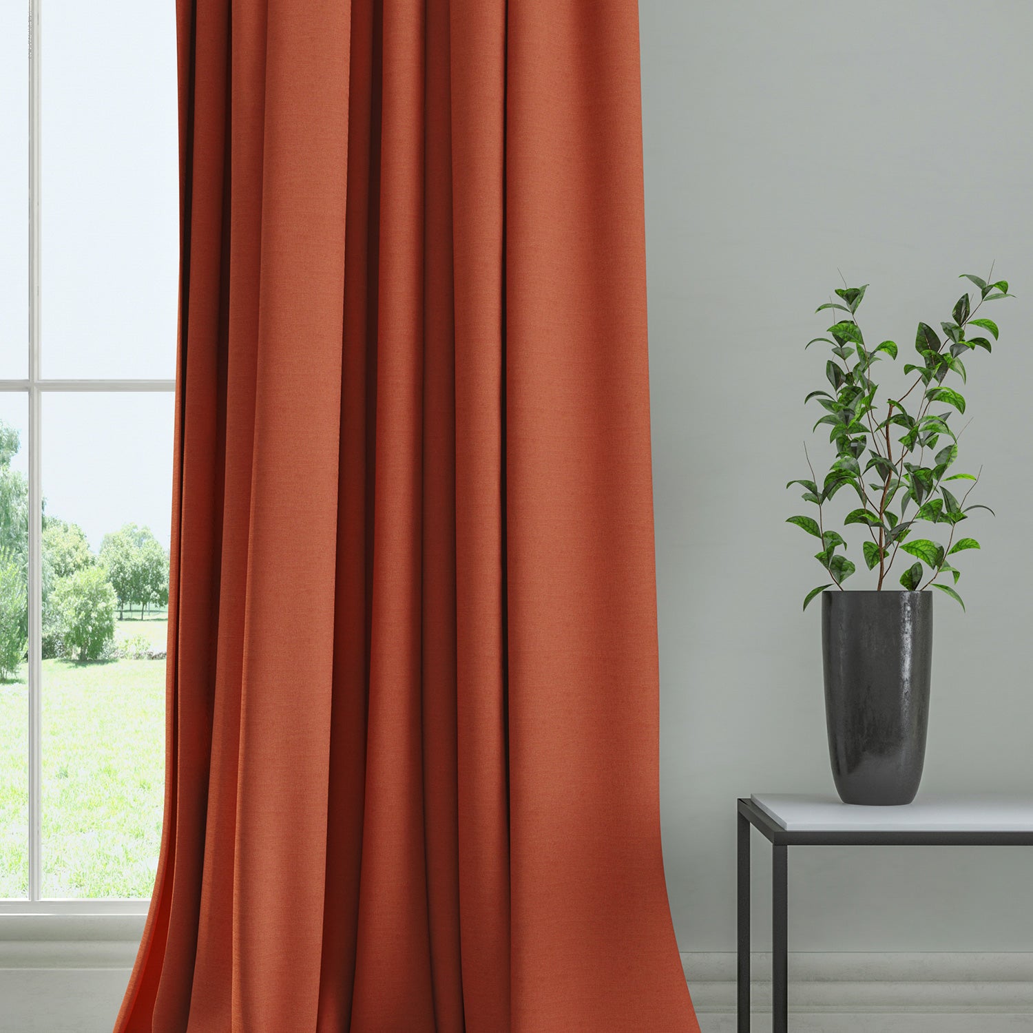 Curtain in a plain fabric, colour Spice.