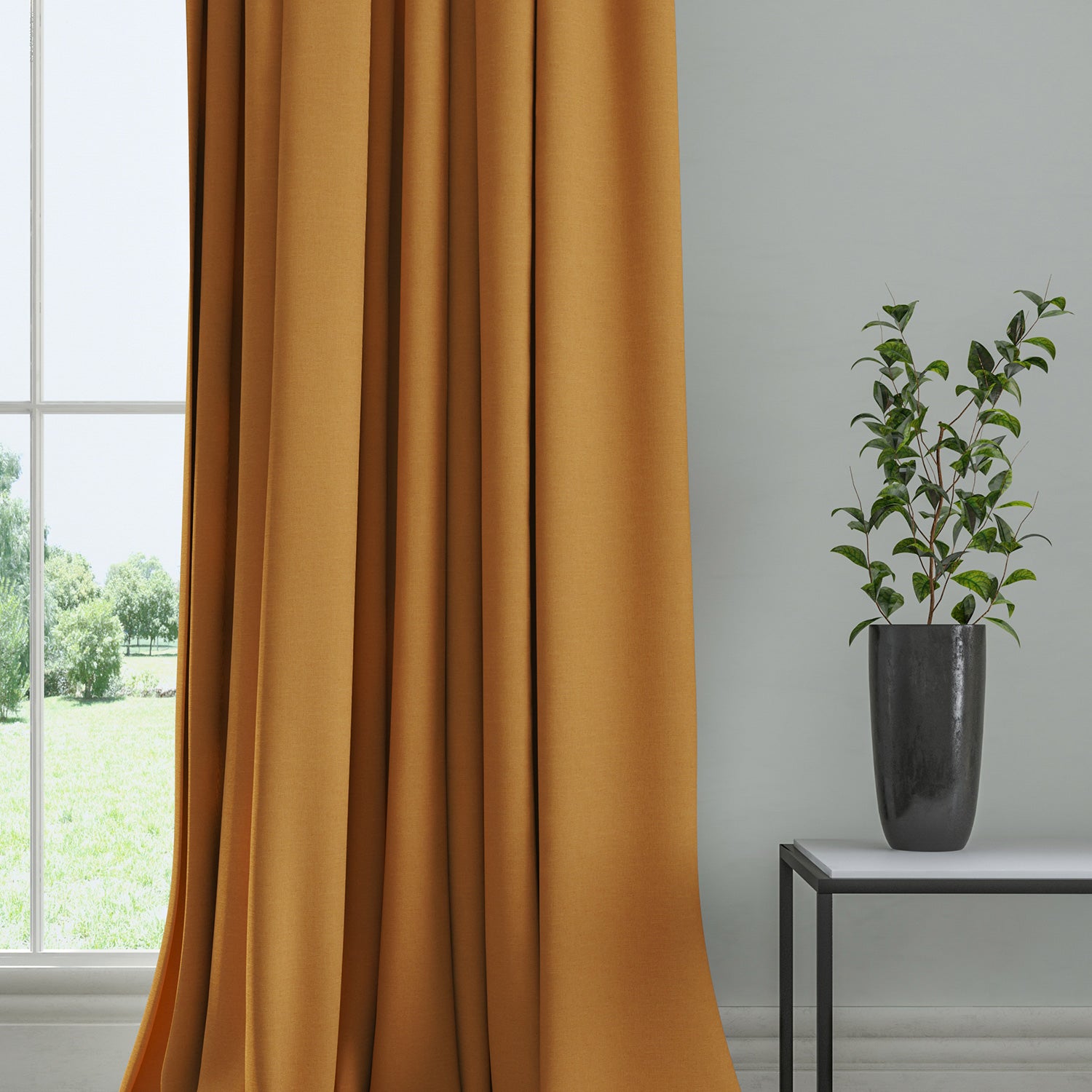 Curtain in a plain fabric, colour Marmalade.