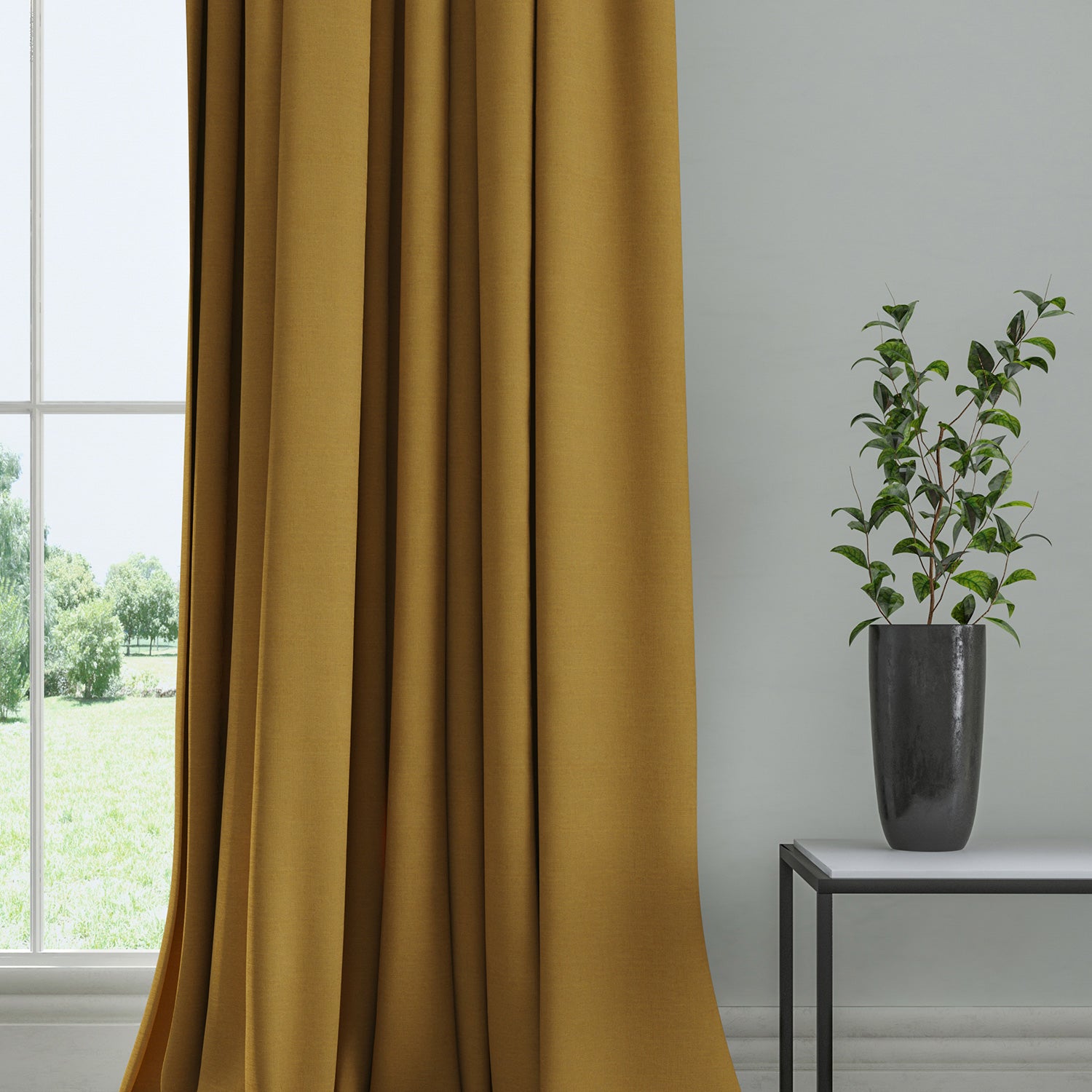 Curtain in a plain fabric, colour Dijon.