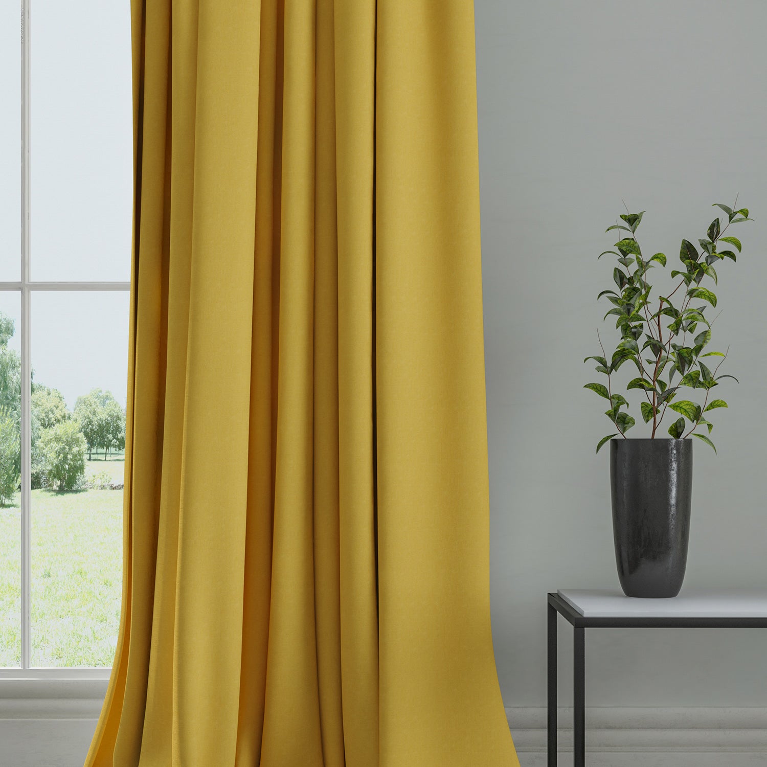 Curtain in a plain fabric, colour Dandelion.