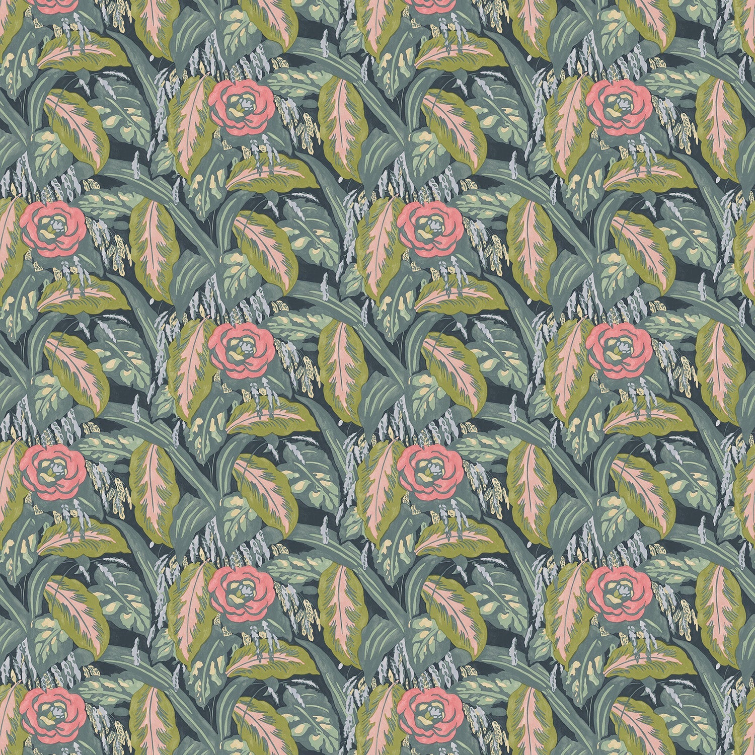 Fabric swatch of a floral-style printed velvet fabric.