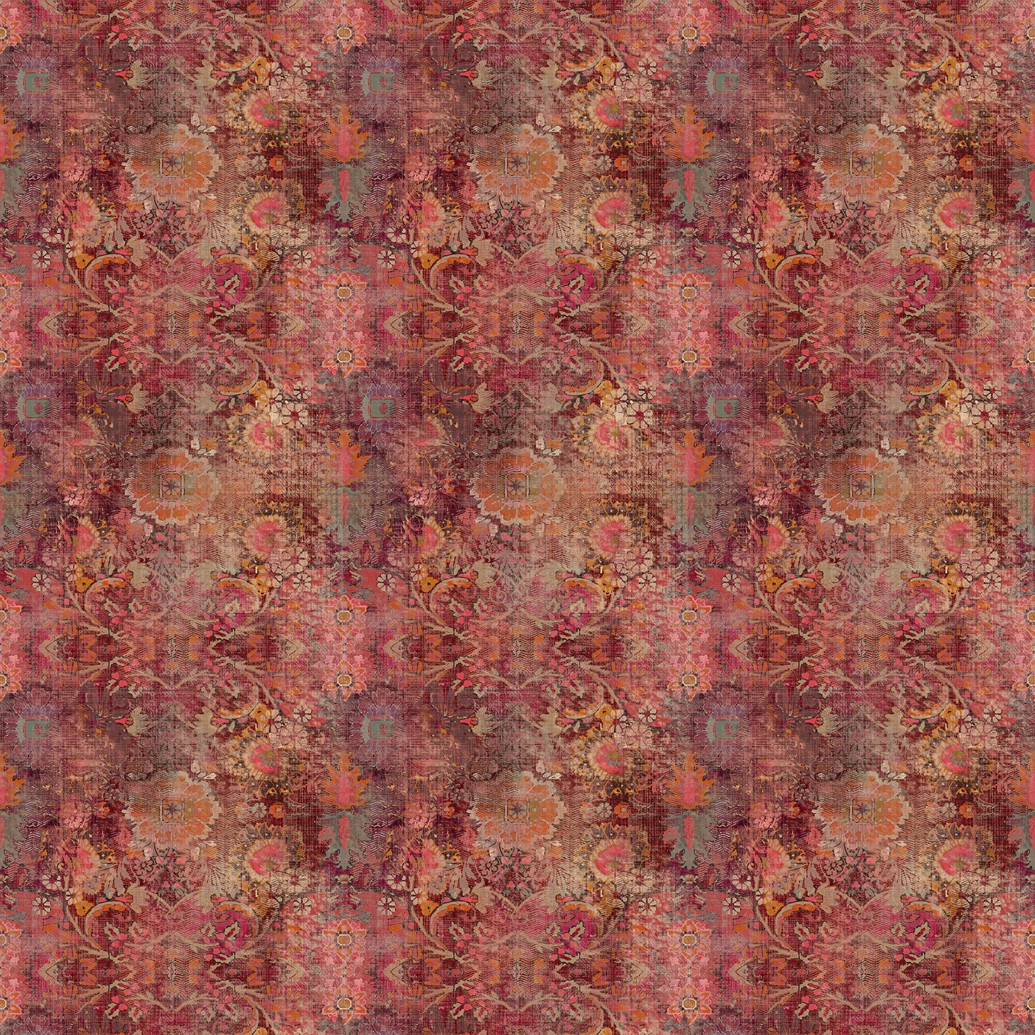 Sample of a terracotta printed velvet fabric based on a classic Persian rug design.