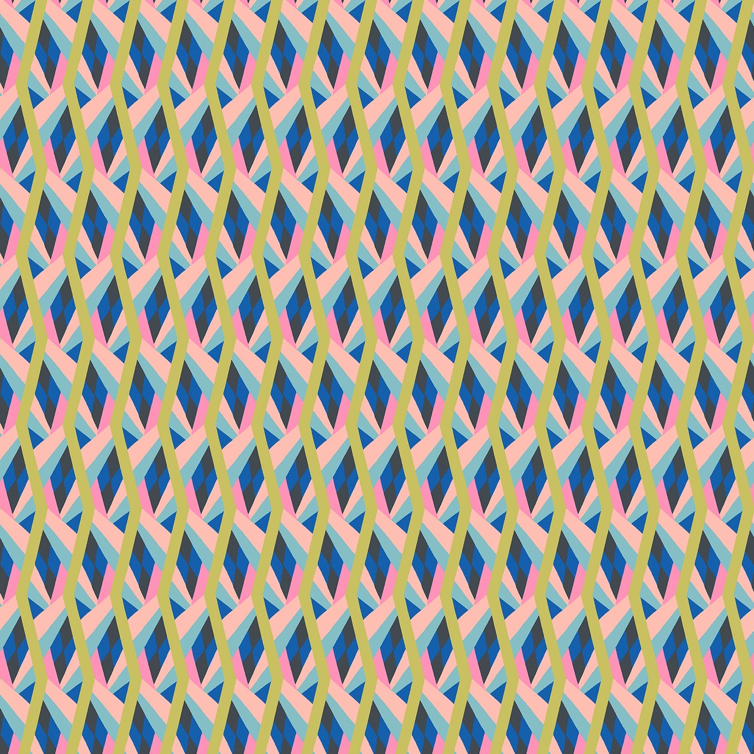 Fabric swatch of a vibrant brightly colour geometric velvet fabric for curtains and upholstery with a stain resistant finish