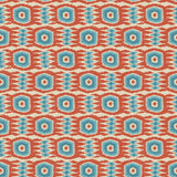 Fabric swatch of an abstract blue and orange stain resistant velvet upholstery fabric.