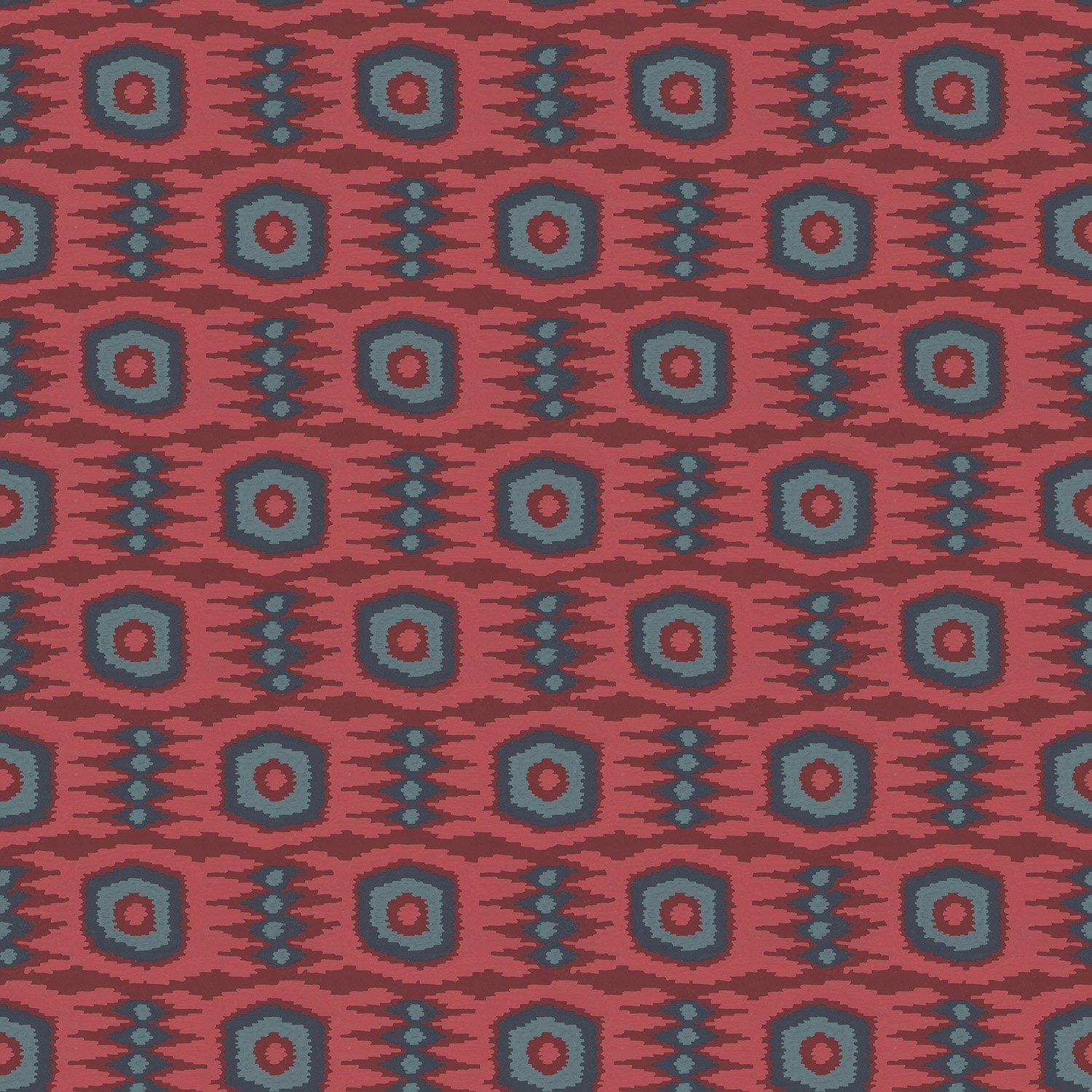 Fabric swatch of a printed velvet fabric featuring a fun, jazzy pattern in Rosewoood.