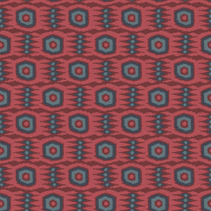Fabric swatch of a printed velvet fabric featuring a fun, jazzy pattern in Rosewoood.