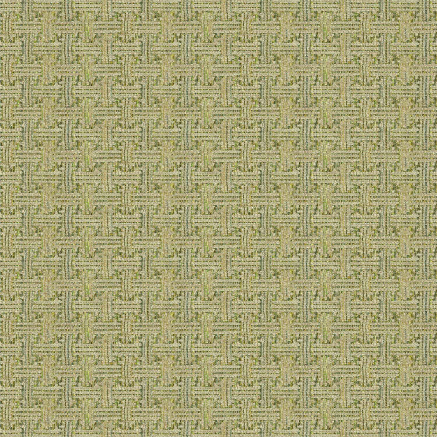 Fabric swatch of a stain resistant weave fabric with a geometric check design in green colours