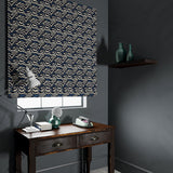 Velvet blind in a dark blue velvet with abstract animal print design