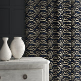 Velvet curtain in a dark blue velvet with abstract animal print design