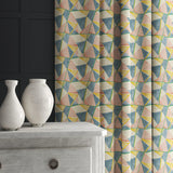 Velvet curtain in a pastel coloured velvet fabric with modern geometric design
