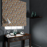 Velvet blind in a velvet fabric with a abstract multicoloured design