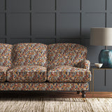 Velvet sofa in a stain resistant velvet fabric with a multicoloured abstract design