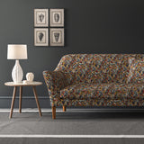 Velvet sofa in a stain resistant velvet fabric with a multicoloured abstract design