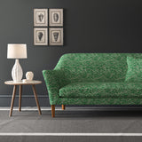 Velvet sofa in a green velvet sofa with stain resistant finish and abstract design