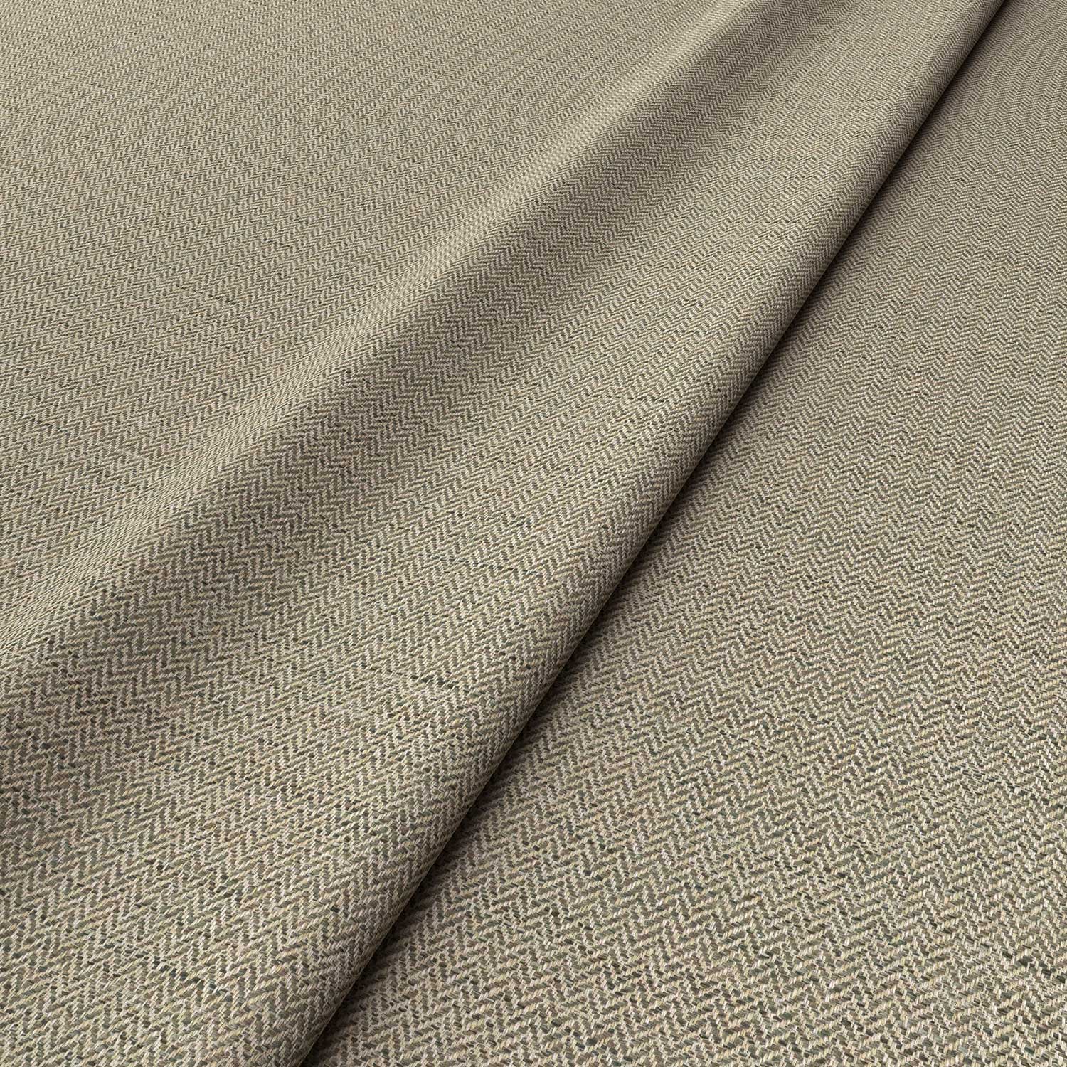 Sample of a woven fabric in a herringbone design in Mushroom