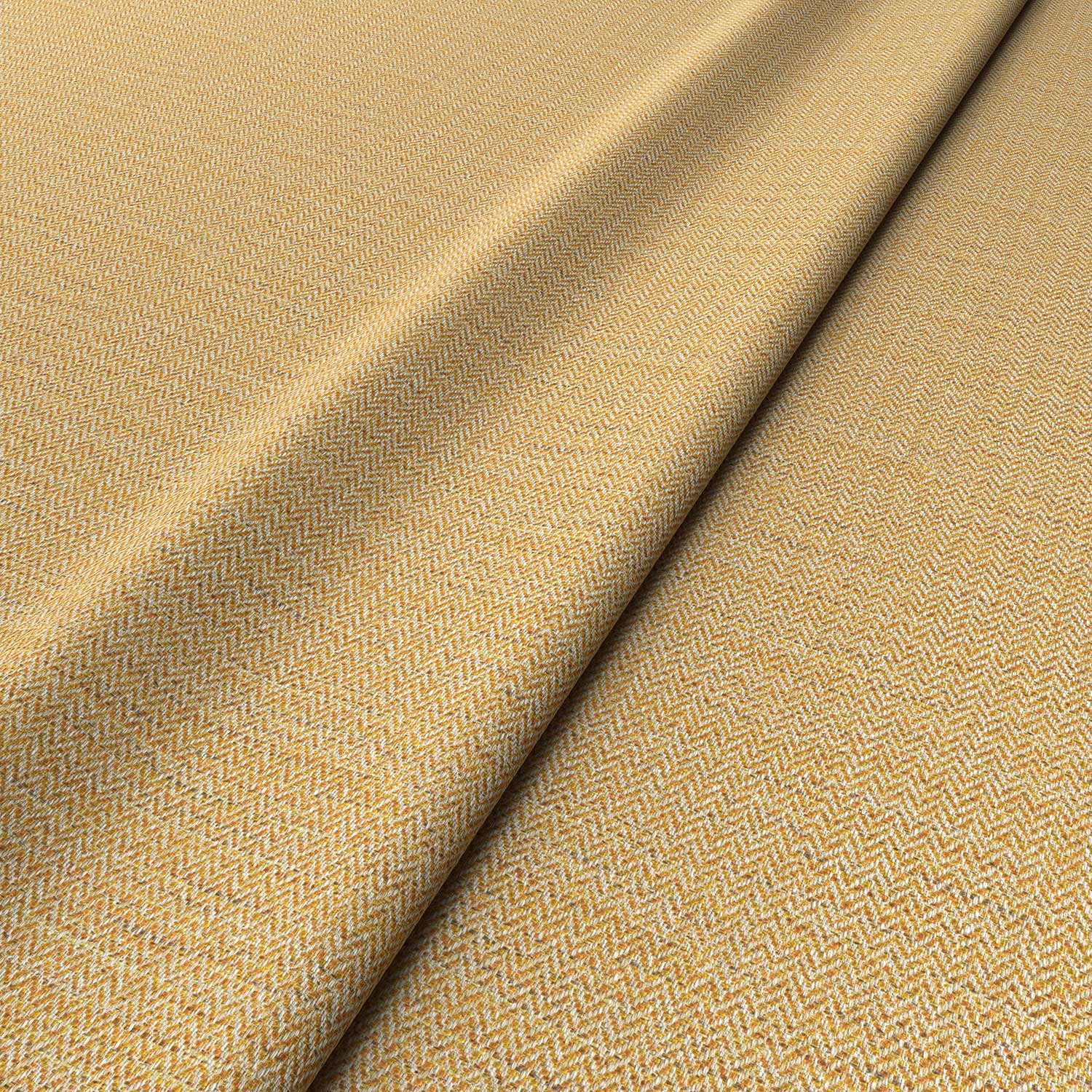Sample of a woven fabric in a herringbone design in Marigold