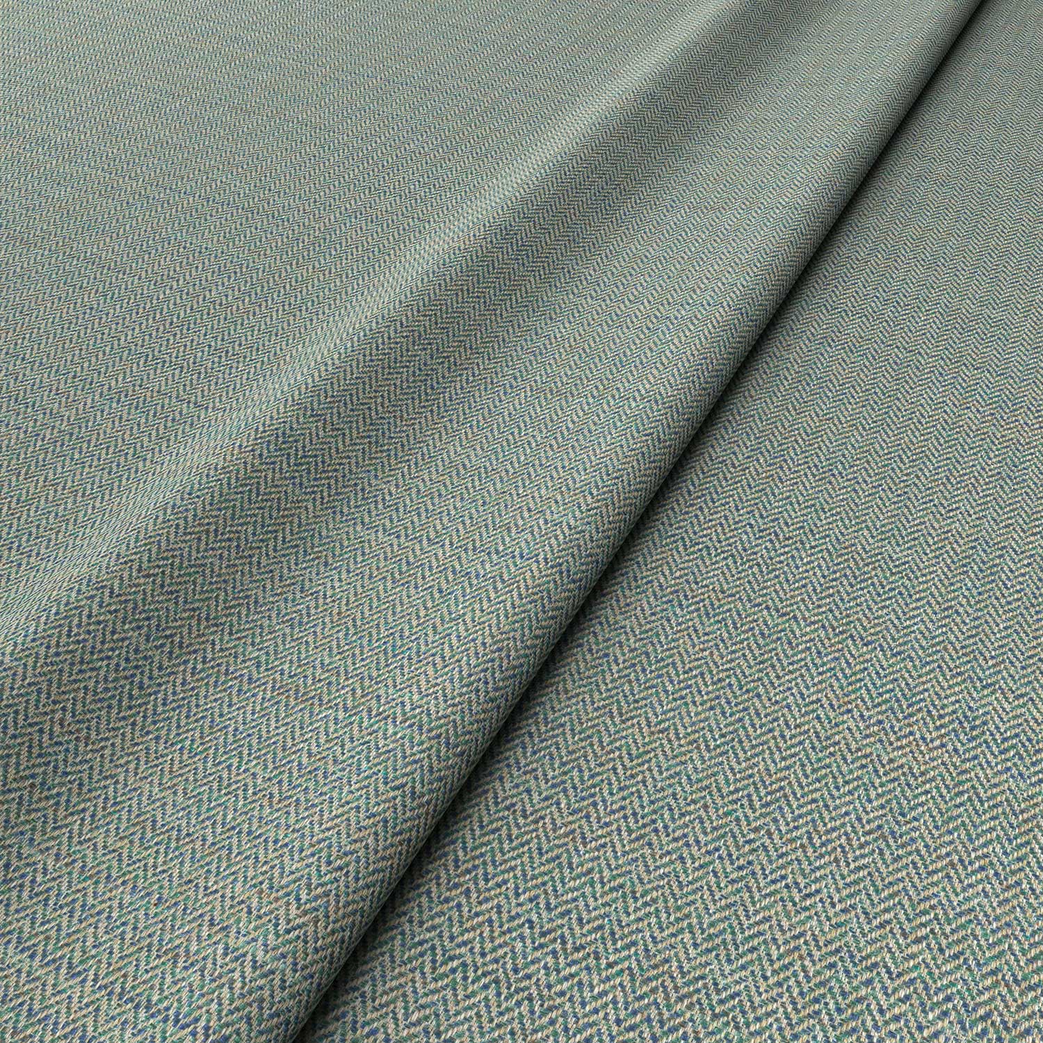 Sample of a woven fabric in a herringbone design in Kingfisher
