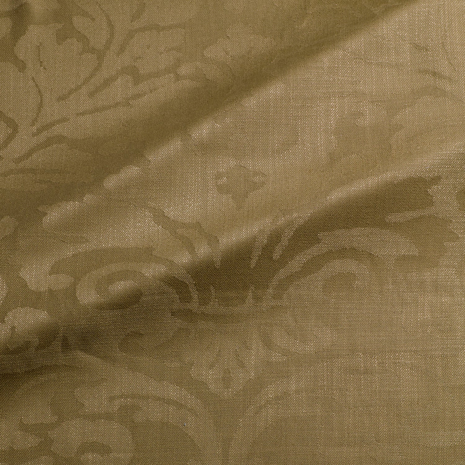Fabric swatch of a contemporary damask fabric in a brown colour for upholstery and curtains.