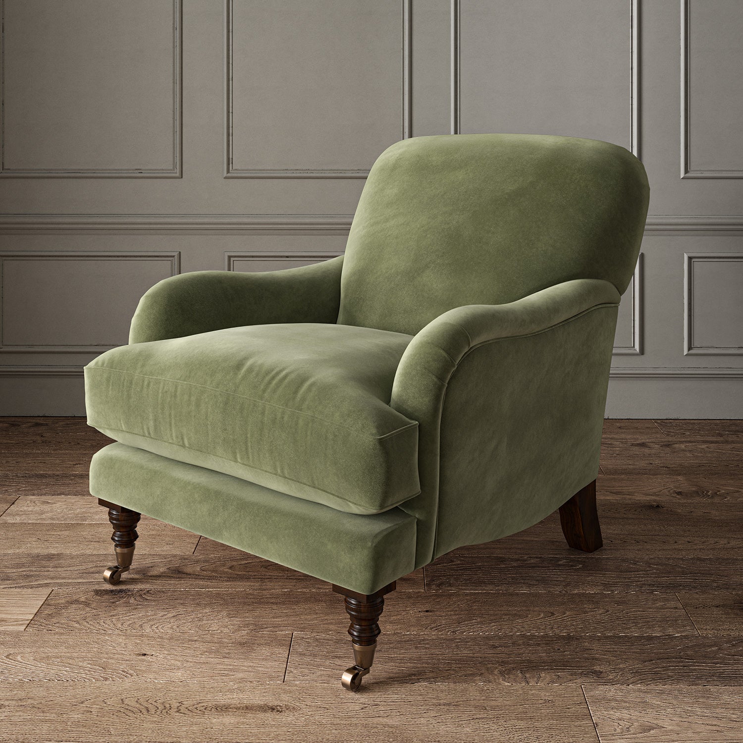 Green eco velvet upholstery fabric on an armchair