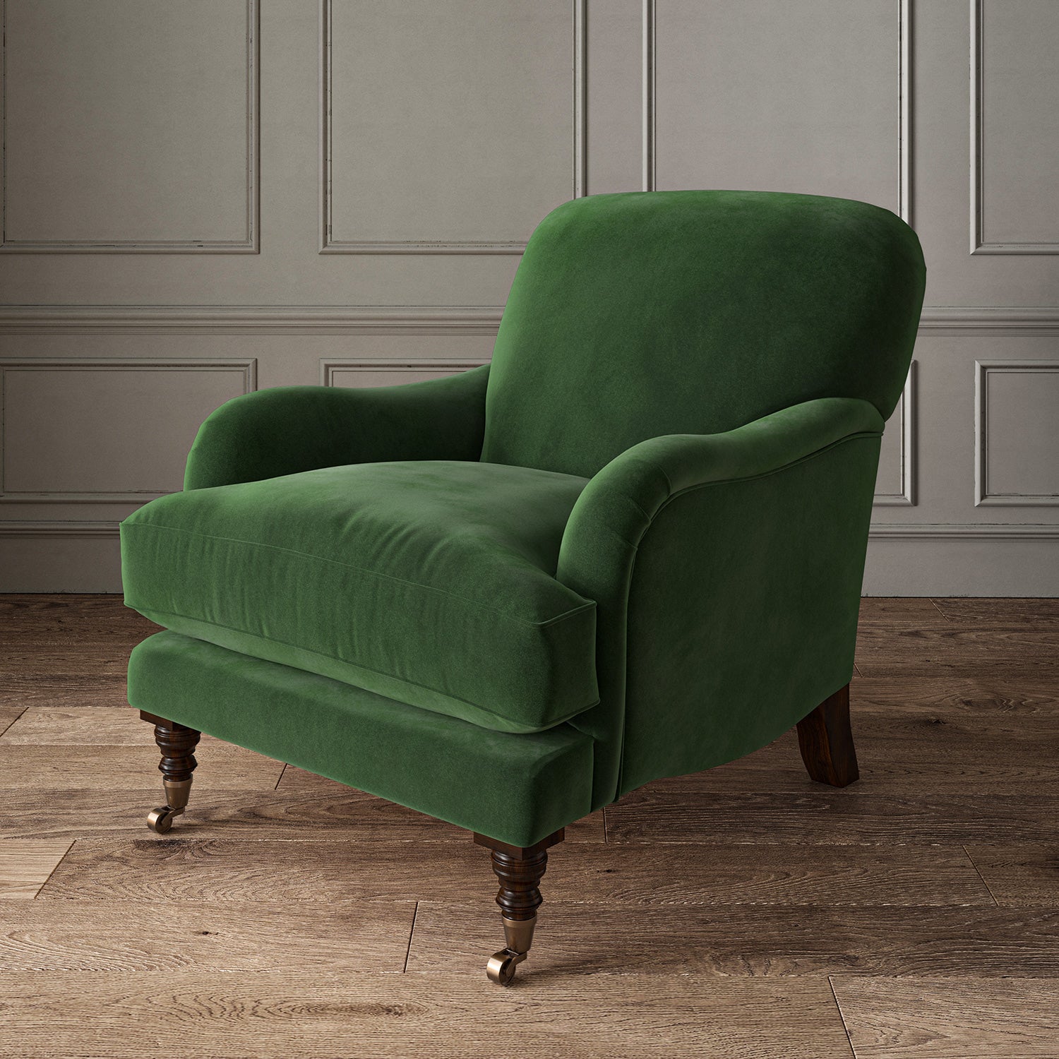 Green eco velvet upholstery fabric on an armchair