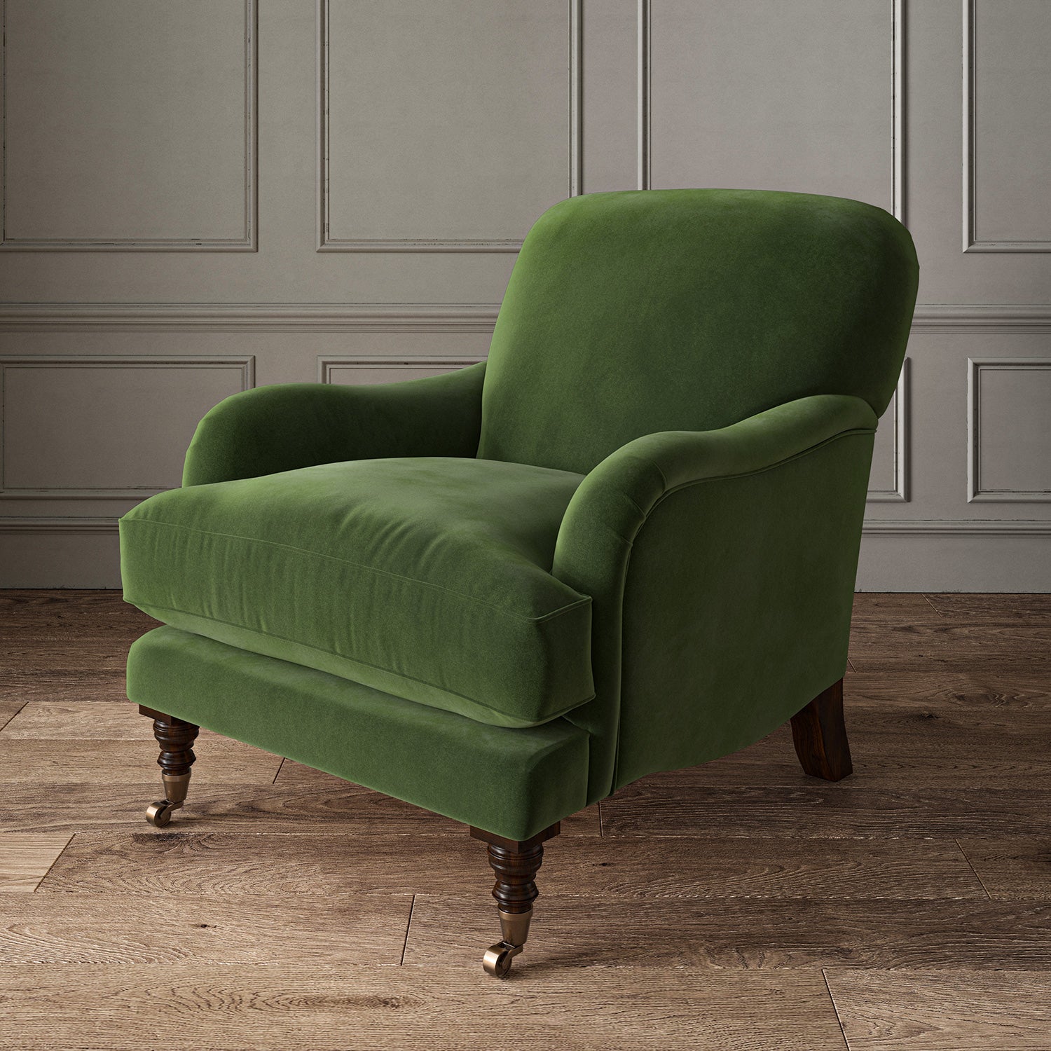 Green eco velvet upholstery fabric on an armchair
