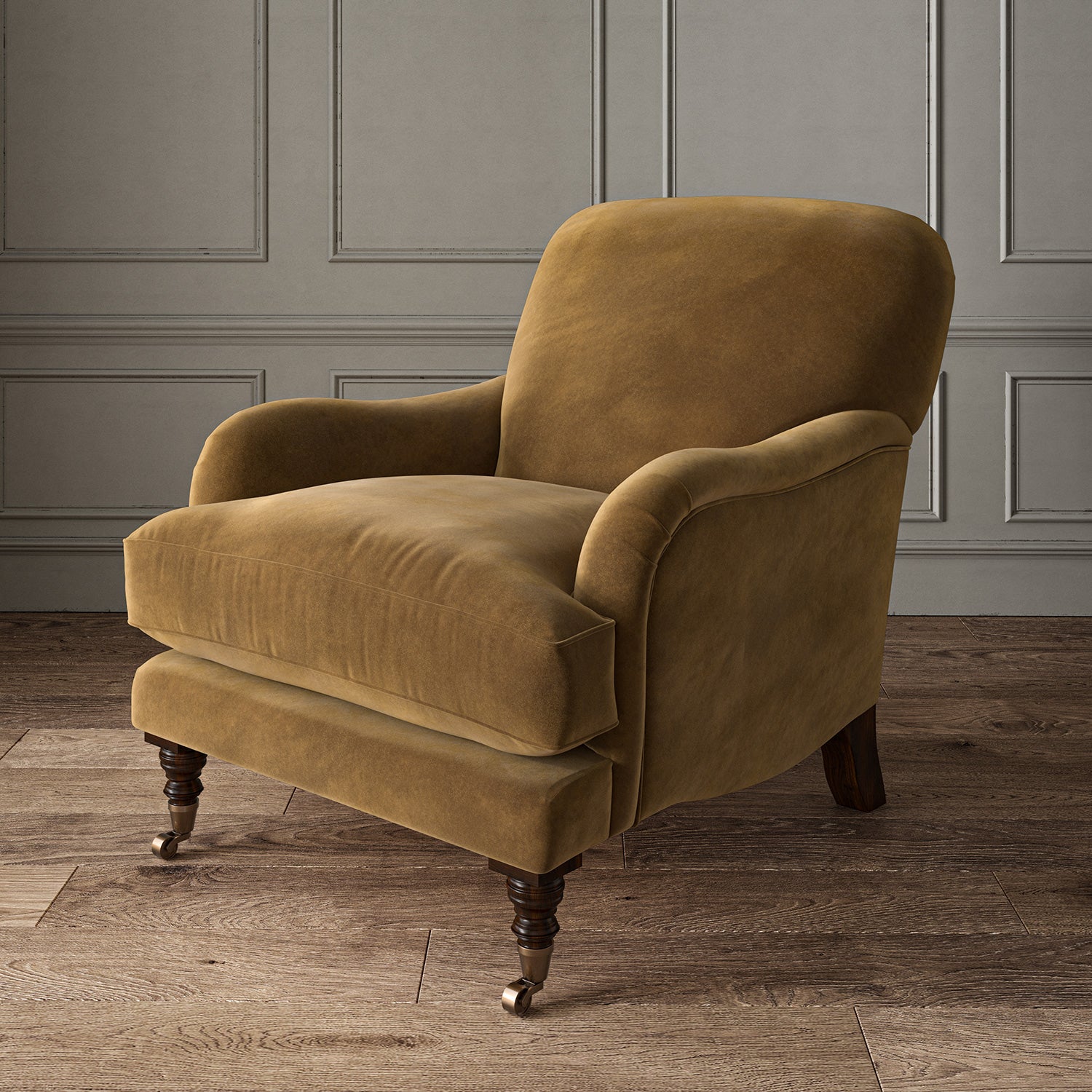 Brown eco velvet upholstery fabric on an armchair