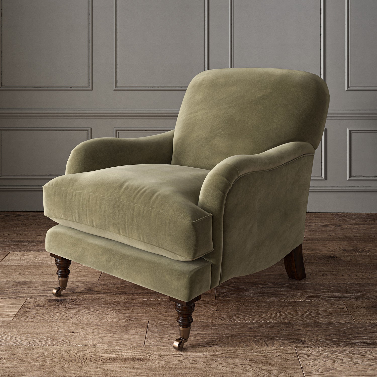Brown eco velvet upholstery fabric on an armchair