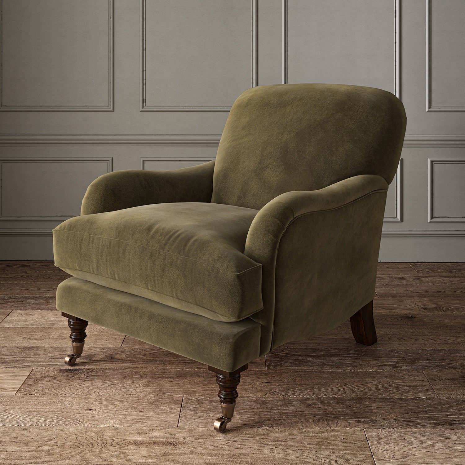Brown eco velvet upholstery fabric on an armchair
