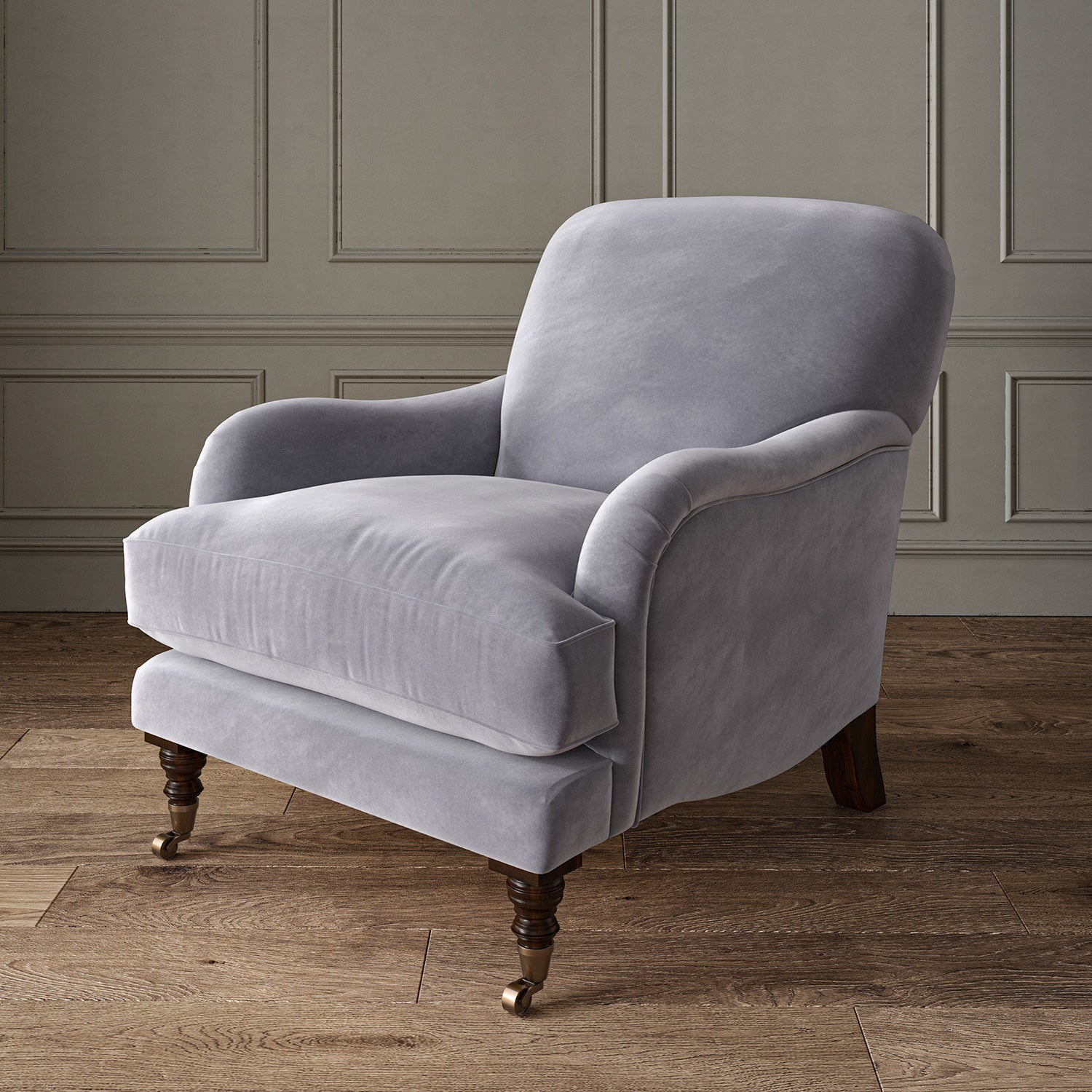Blue eco velvet upholstery fabric on an armchair