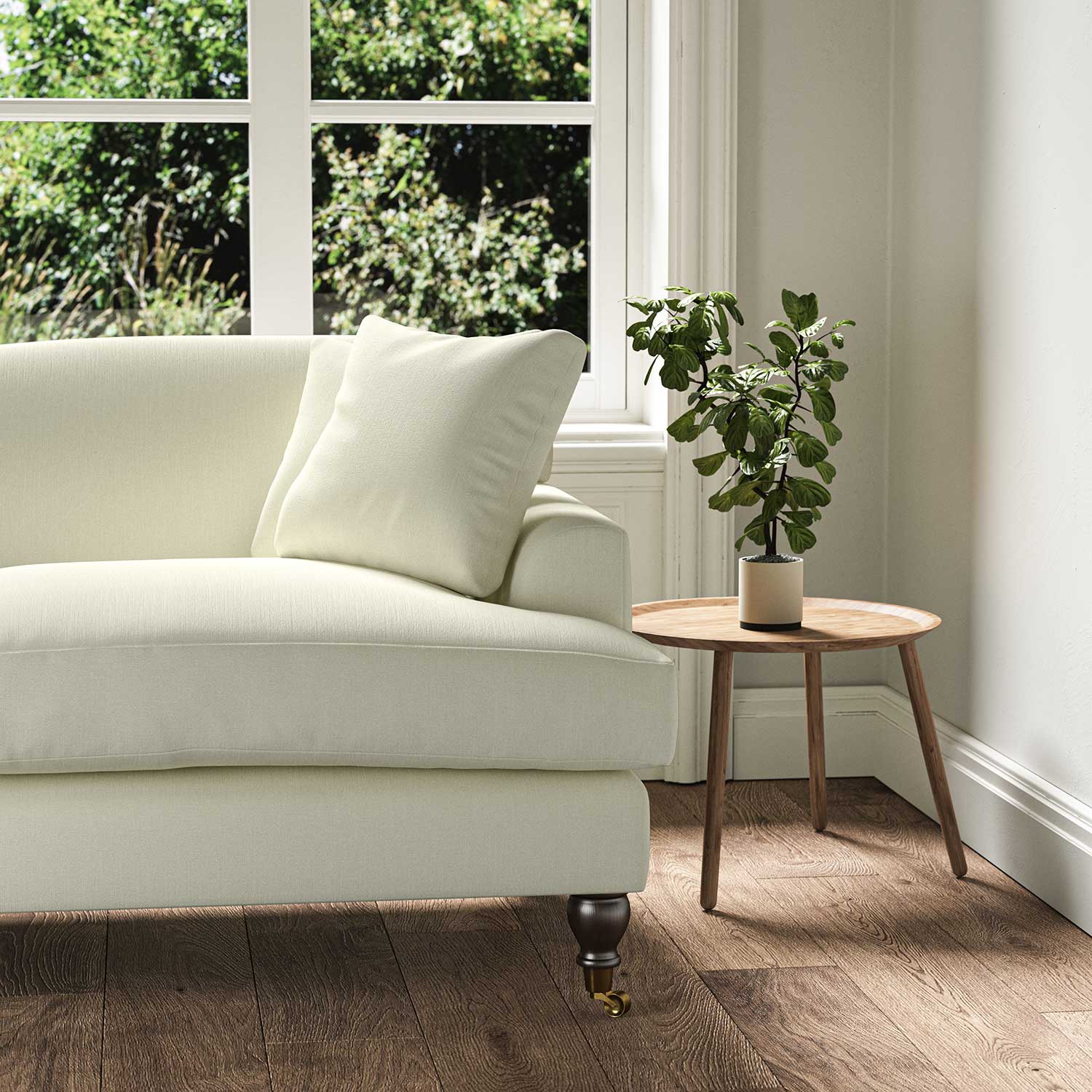 A white stain resistant woven fabric on an armchair.