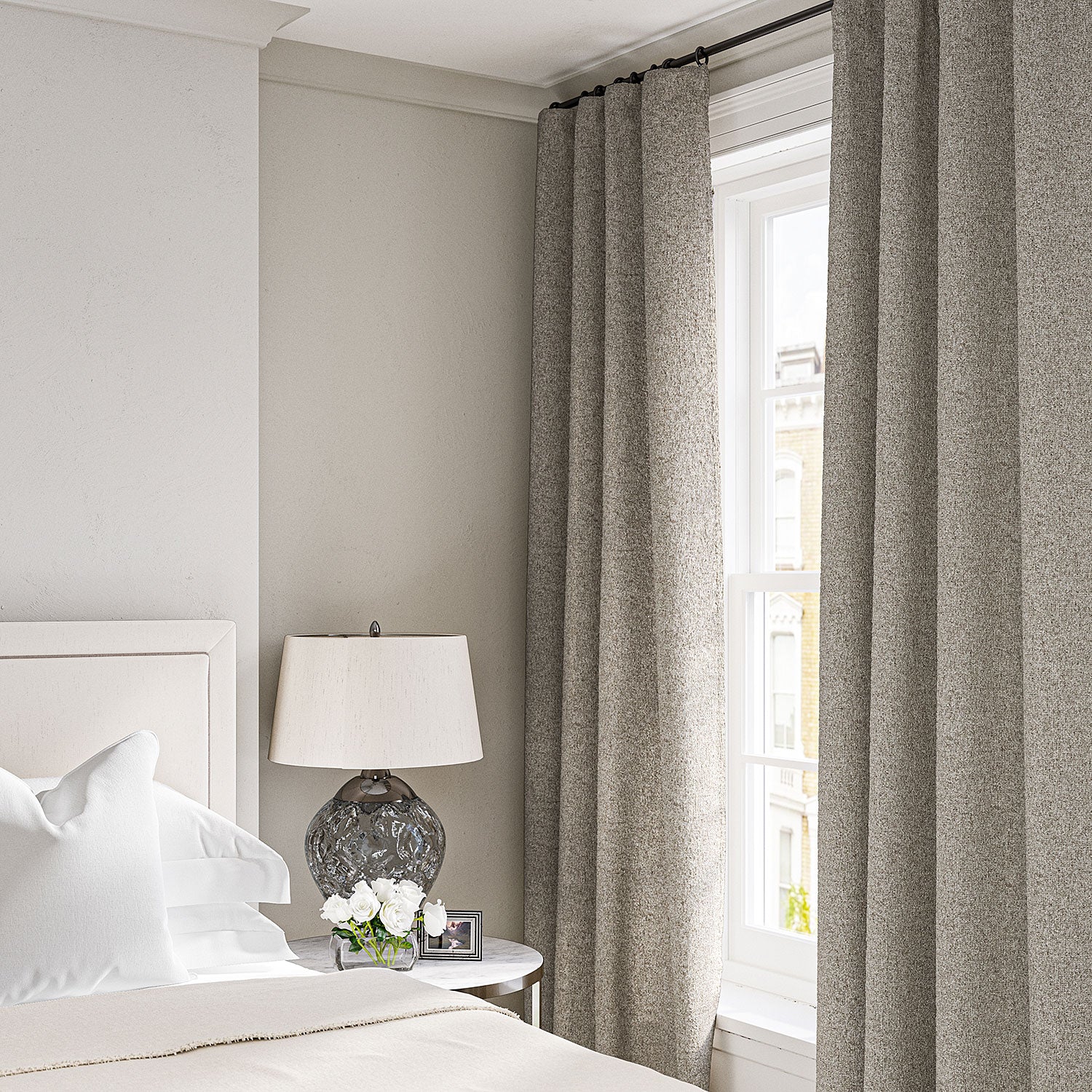 Curtain in a boucle fabric in Dove Grey