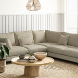 Sofa covered in a boucle fabric in Fawn