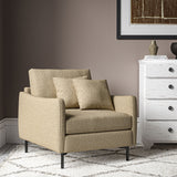 Chair covered in a boucle fabric in Fudge
