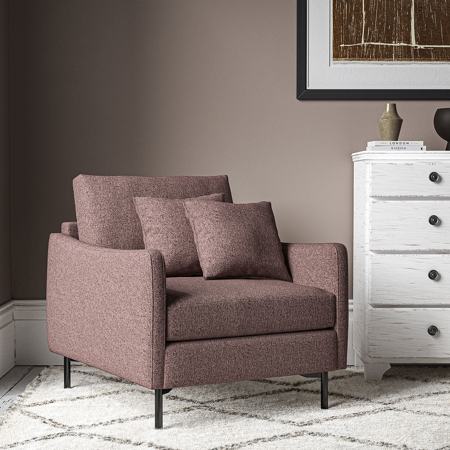 Chair covered in a boucle fabric in Heather