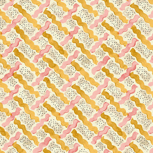 Printed linen fabric - a contemporary lattice design in yellow, pink, cream and white