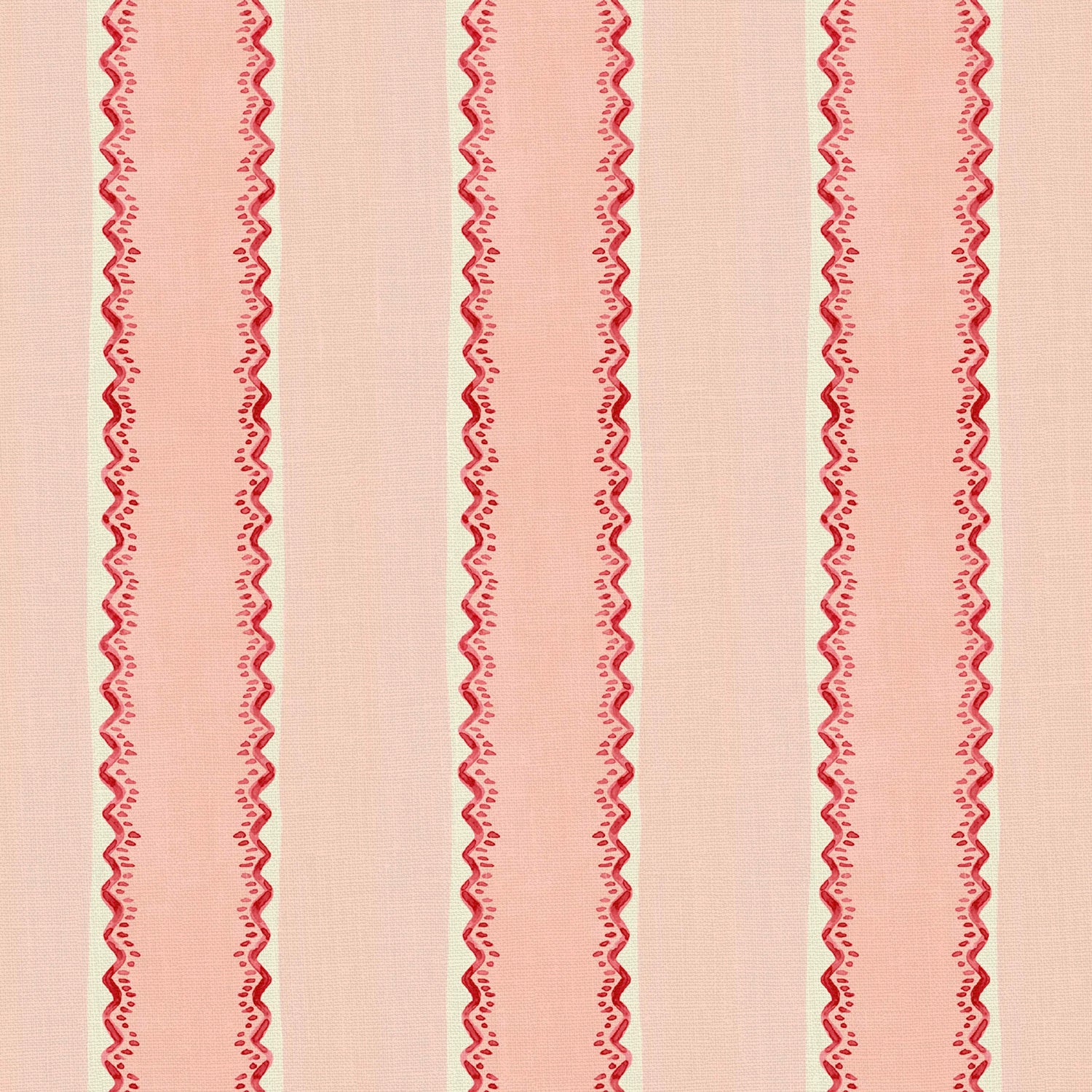 Printed linen fabric sample – a bold blocks of colour in this inviting stripe are softened with a painterly finish in pink, red and white