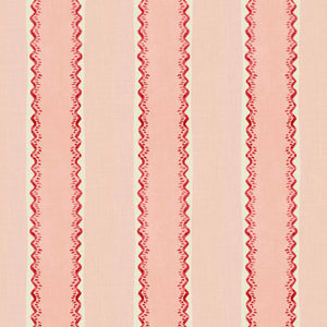 Printed linen fabric sample – a bold blocks of colour in this inviting stripe are softened with a painterly finish in pink, red and white