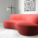 Sofa upholstered in a pink velvet upholstery fabric