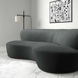 Sofa upholstered in a grey velvet upholstery fabric
