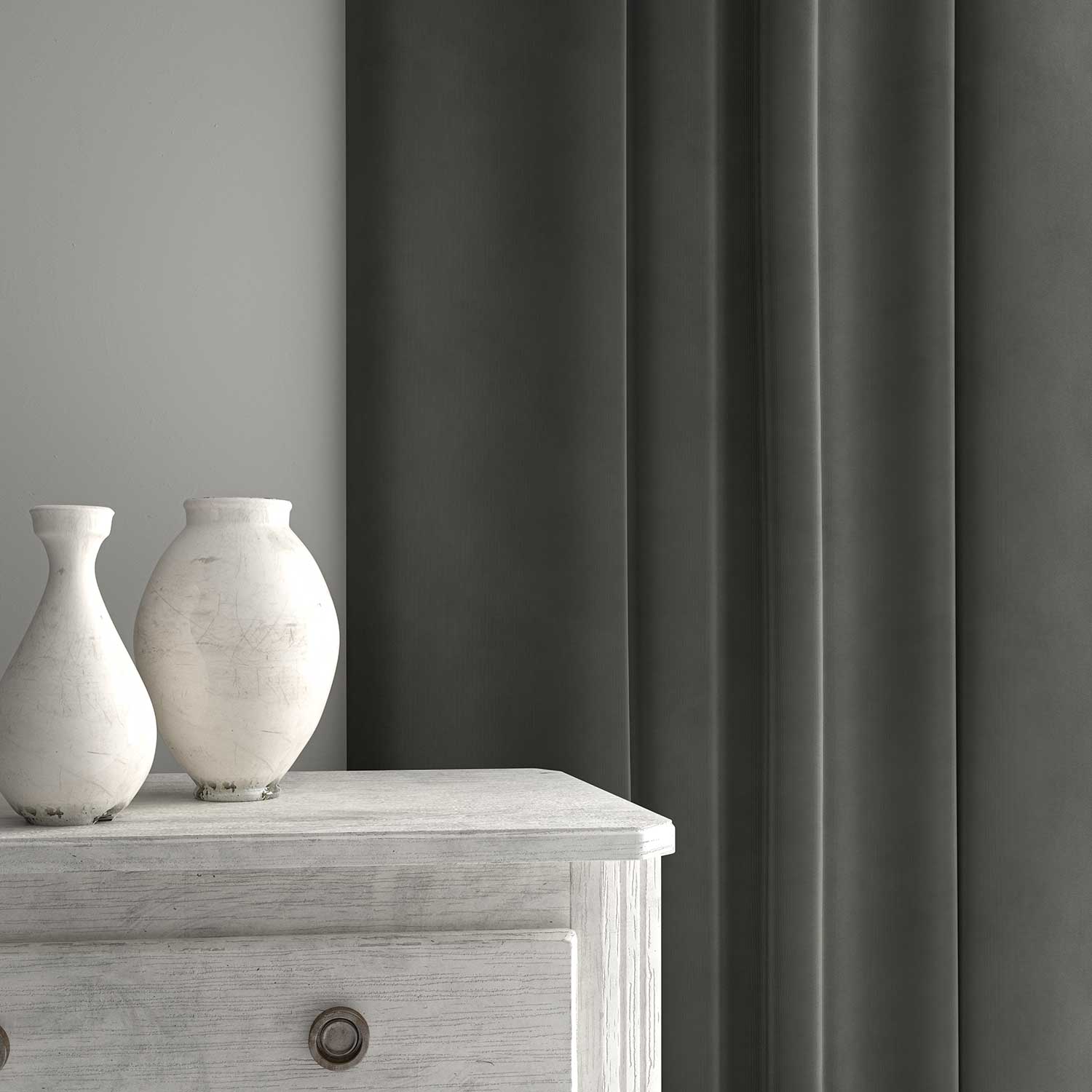 Velvet curtain in grey