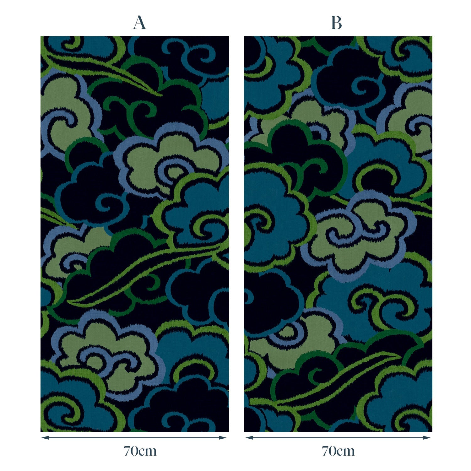 Inspired by a Japanese kimono, this designer wallpaper features an enchanting pattern of large abstract clouds.