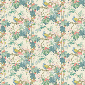 Sample of a floral wallpaper featuring exotic birds.