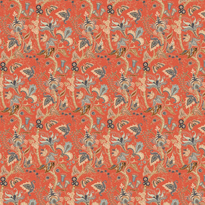 Sample of a tropical wallpaper in chilli showcasing beautiful botanicals and butterflies.