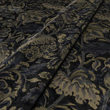 Sample of a printed velvet fabric showcasing an archival document, circa 1700s, this stylised floral is lavish, graceful, and timeless in blue