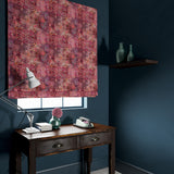 Velvet blind in a pink coloured velvet fabric with stain resistant finish and Moroccan inspired print