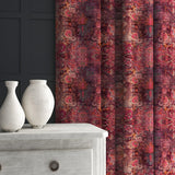 Blind made from a pink printed velvet fabric based on a classic Persian rug design.