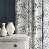Velvet curtain in a velvet fabric with stain resistant finish with a grey and white wave design