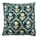 Decorative pillow with floral pattern on a blue background