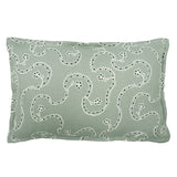 Decorative cushion with a free-flowing floral pattern on a light blue background.