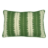 A green and off white linen cushion with an attractive ‘fern’ design and finished with a velvet piping.